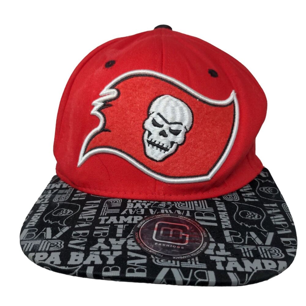 MG Men's Snapback Hat Red Embroidered Big Logo Print Bill Tampa Bay Buccaneers